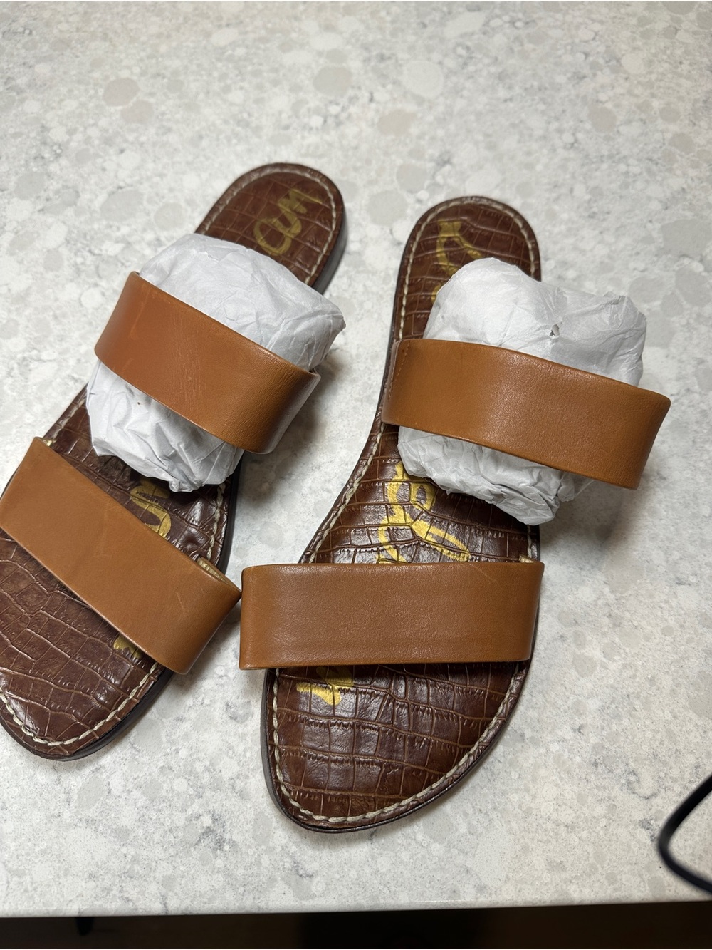 Sam Edelman Cognac Double-Band Slide Sandals